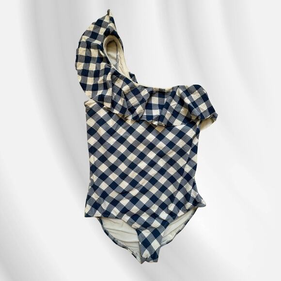 Shoshanna Navy Gingham 1 Shoulder One Pieces swimsuit sz 12 - Picture 4 of 10